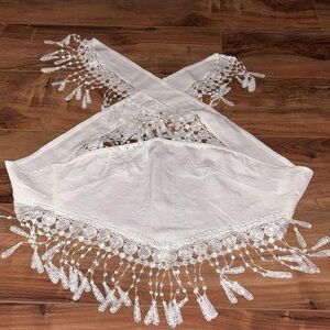 SHEIN White Lace Fringe Crop Top